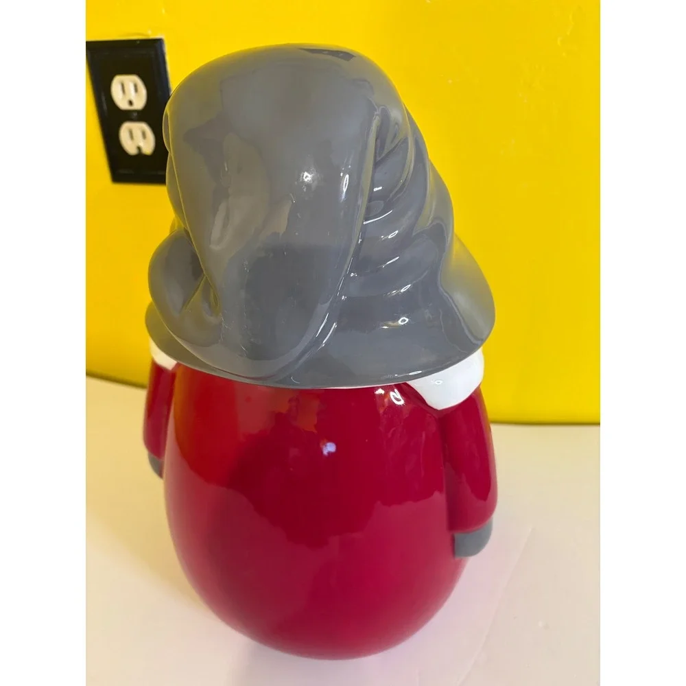 Pottery Barn Ceramic Christmas Gnome Cookie Jar Holiday Figural Red Gray Large